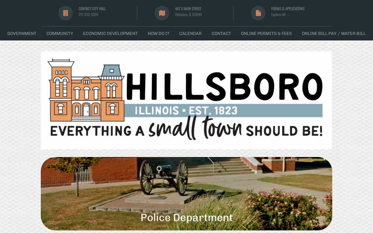Hillsboro Police Department contact page for Montgomery County arrest records