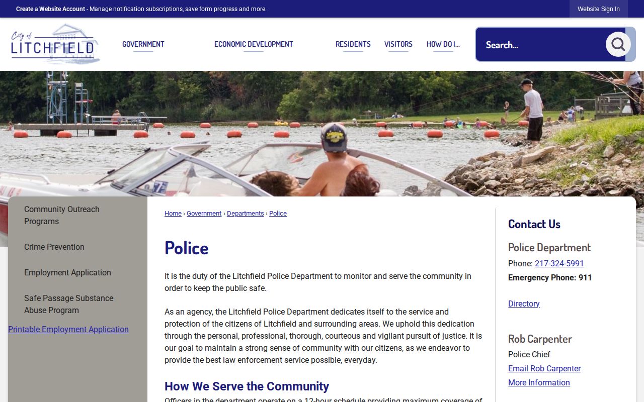 Litchfield Police contact page for Montgomery County arrest records