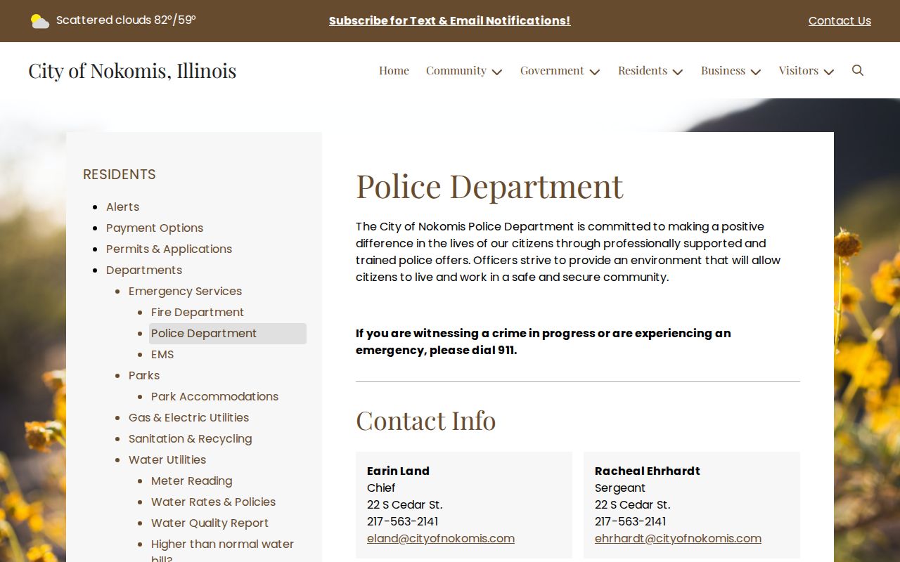 Nokomis Police contact page for Montgomery County arrest records